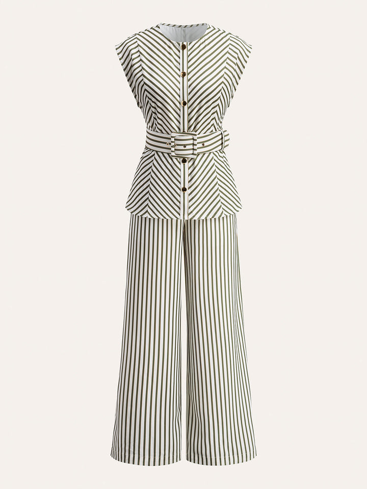 Striped Metal Round-Neck Shirt With Belt
