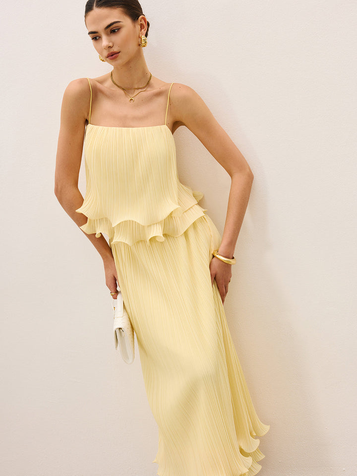 Pleated Layered Ruffle Skirt Set