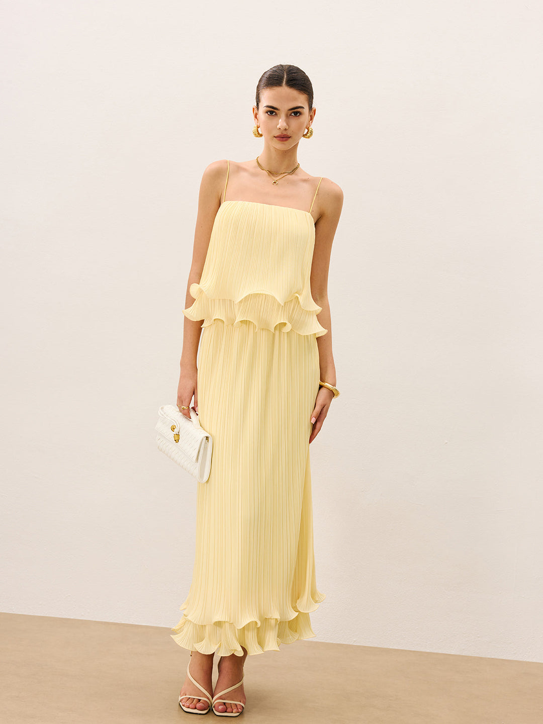 Pleated Layered Ruffle Skirt Set