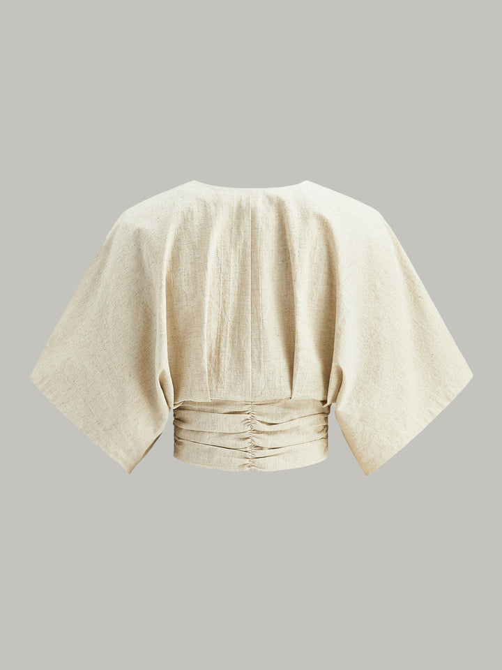 Cotton & Linen Kimono Sleeve Button Top