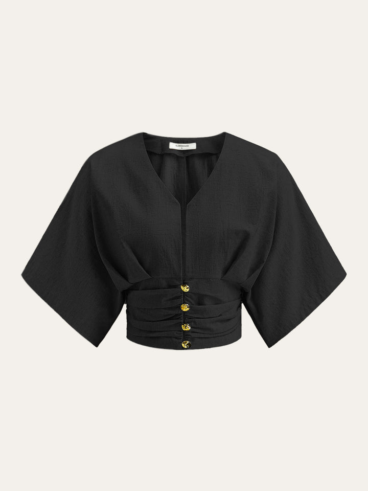 Cotton & Linen Kimono Sleeve Button Top