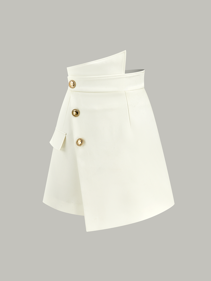 Asymmetric Metal Button Decor Pocket Mini Skort