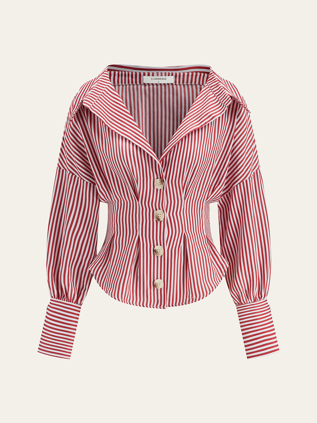 Striped Collared Shirt with Waist-Cinching Design
