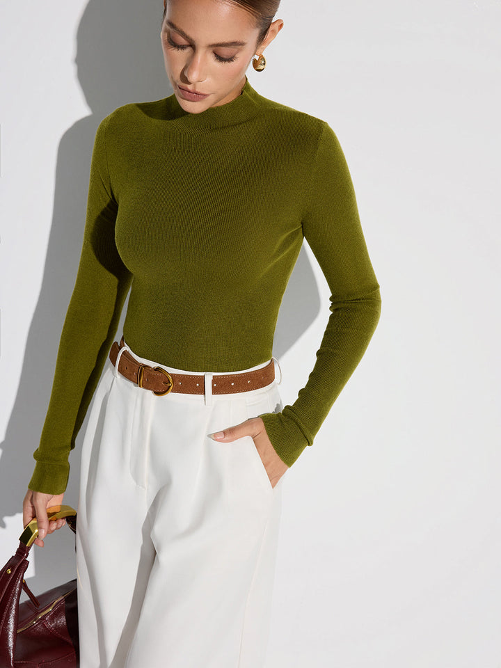 Mock Neck Wool-Blend Knit Top
