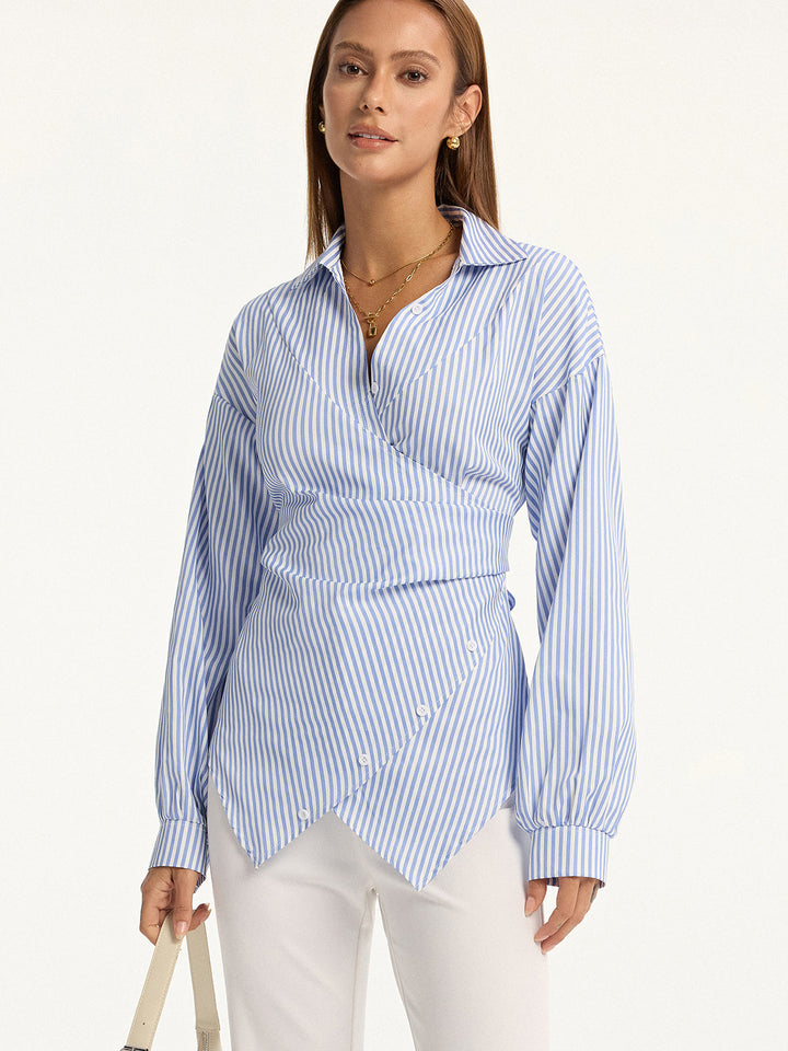 Striped Wrap Back Tie Shirt
