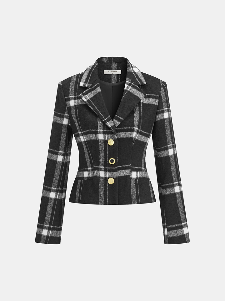 Plaid Wool Blend Blazer