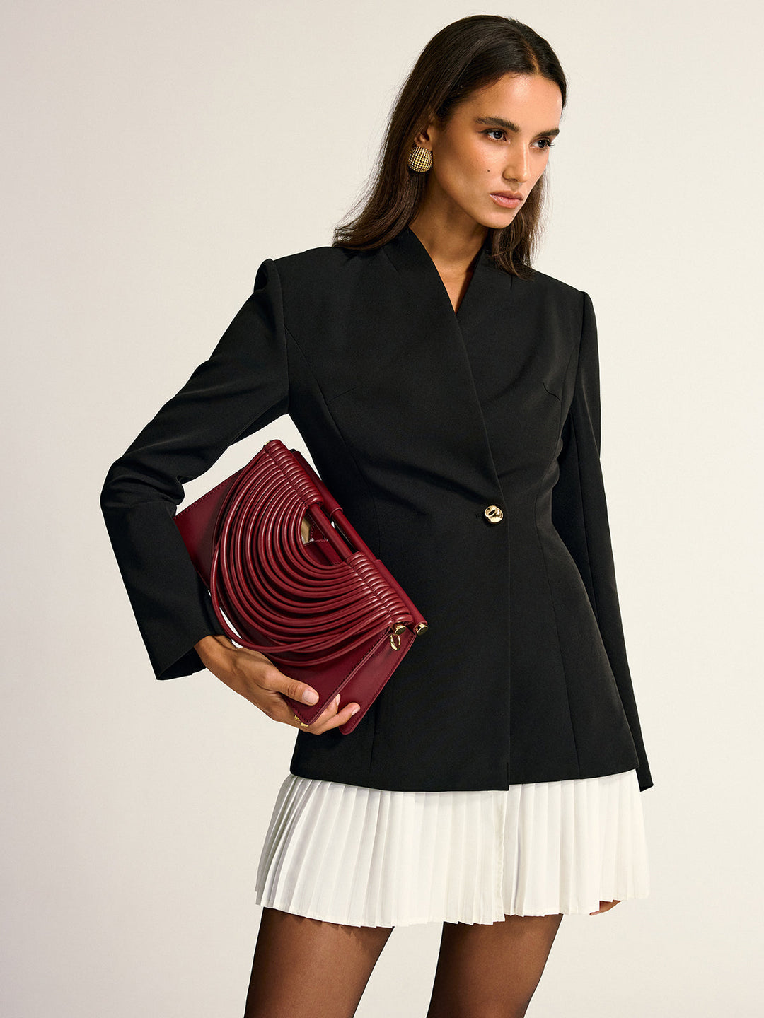 Contrast Pleated Hem Blazer Dress