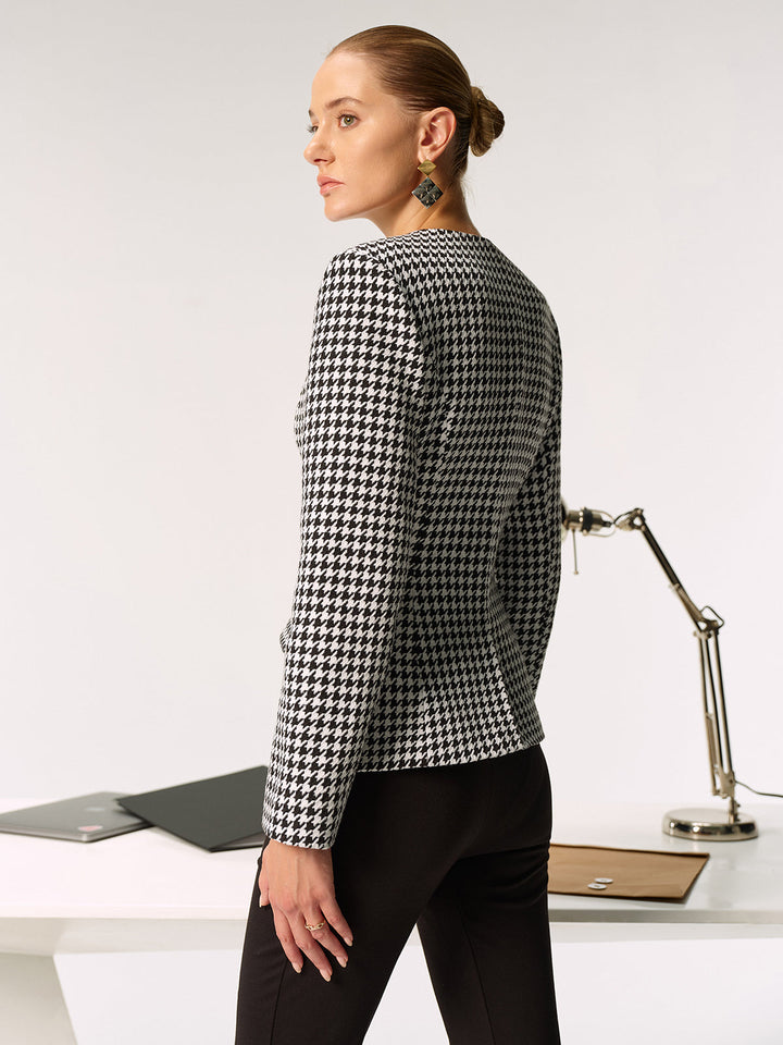 Metal Button Houndstooth Blazer