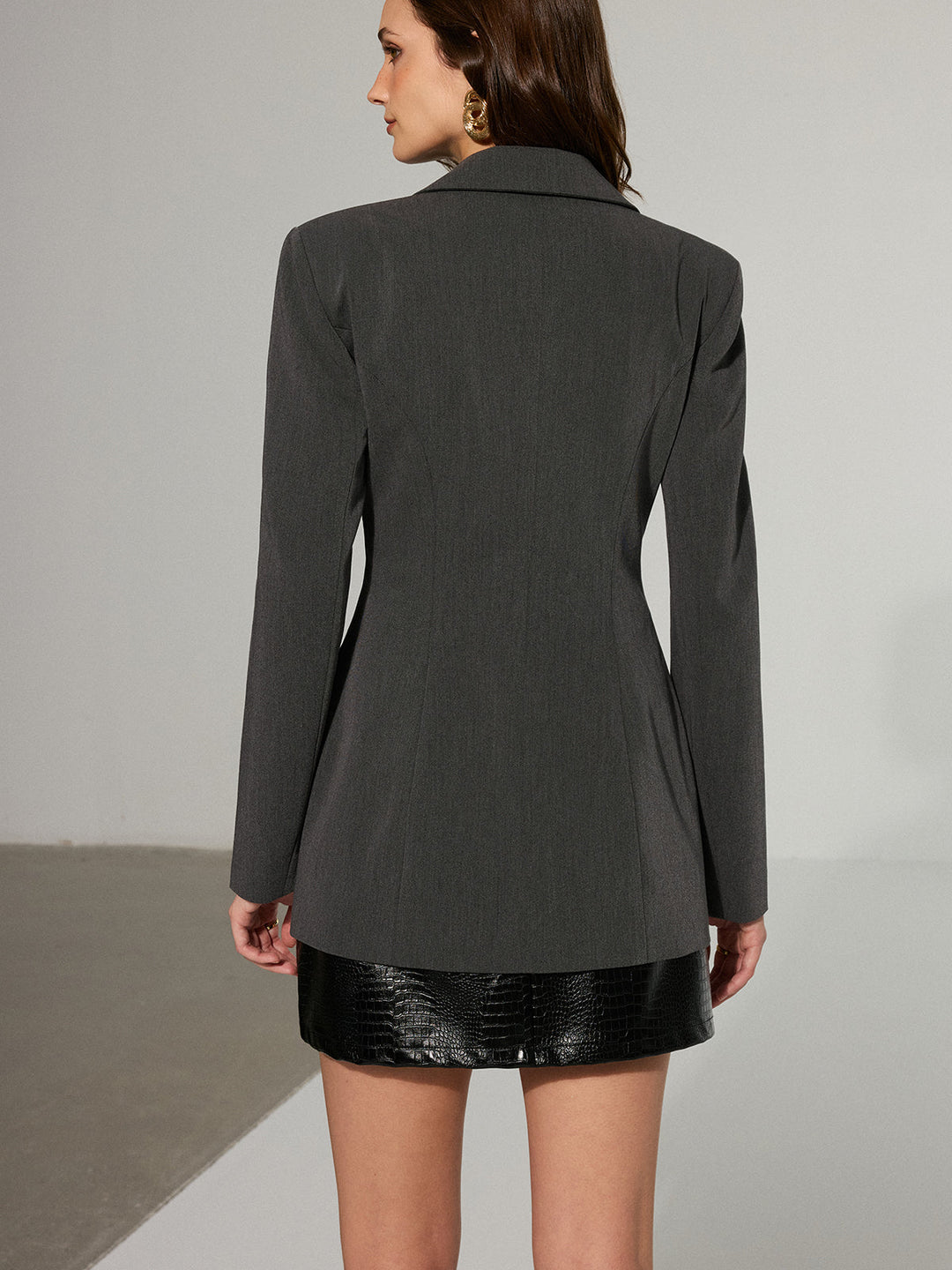 Wide-Shoulder Cinched Waist Blazer