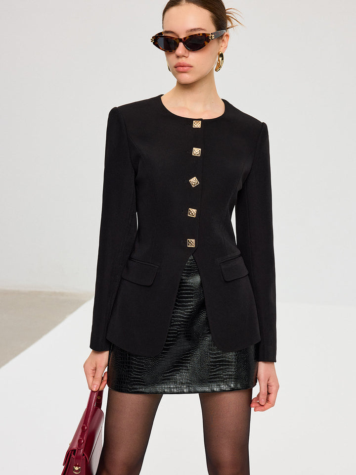 Split Hem Metal Button Blazer