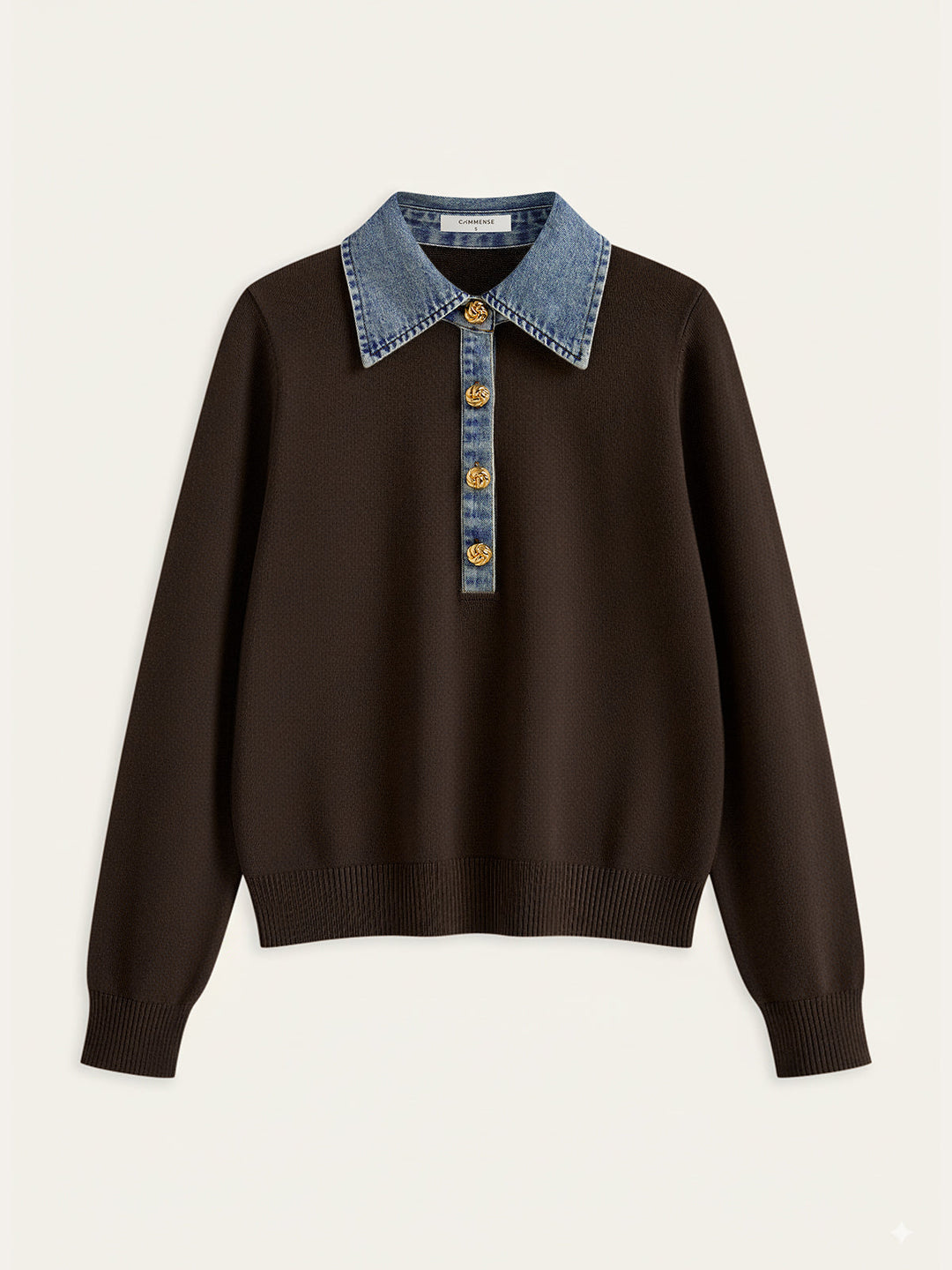 Denim Collar Wool Blend Knit Top