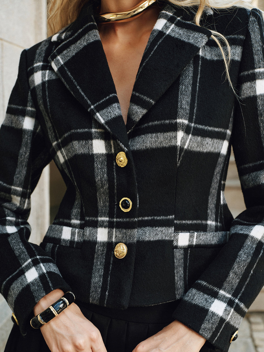 Plaid Wool Blend Blazer