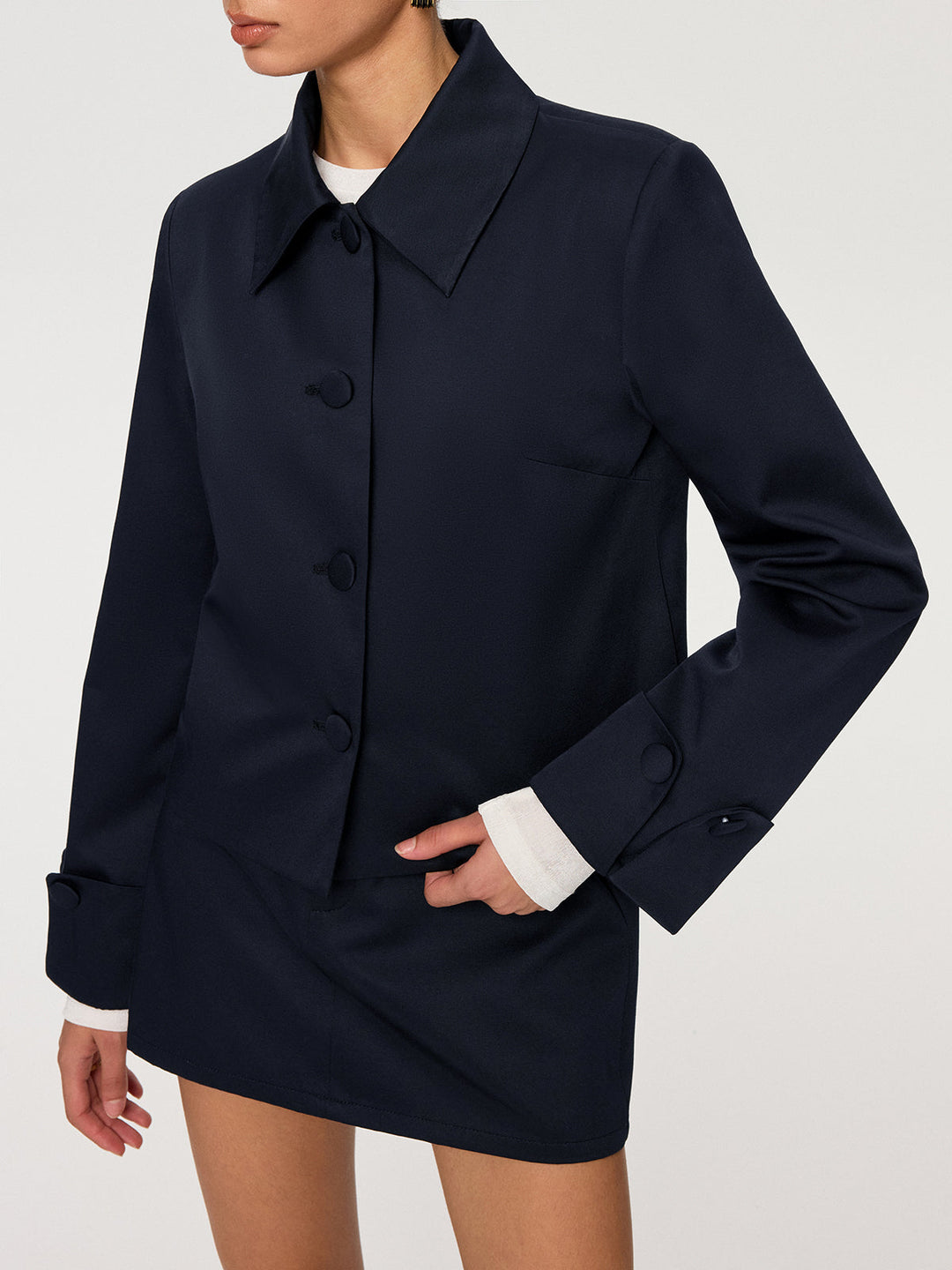 Collared Cotton Blend Jacket
