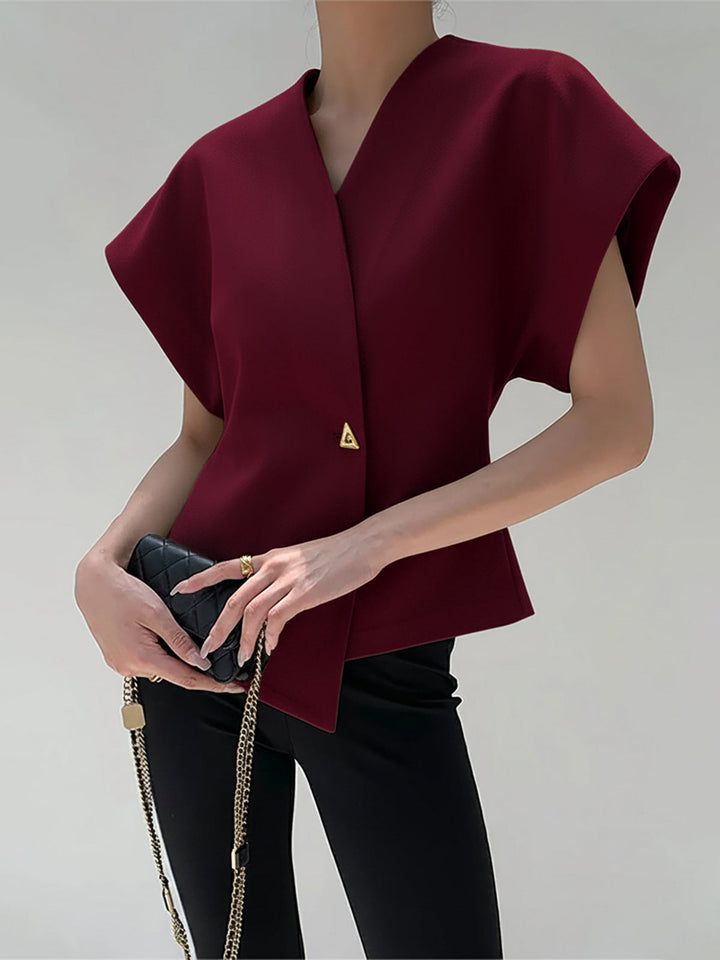 Trendy V-Neck Button Down Blouse