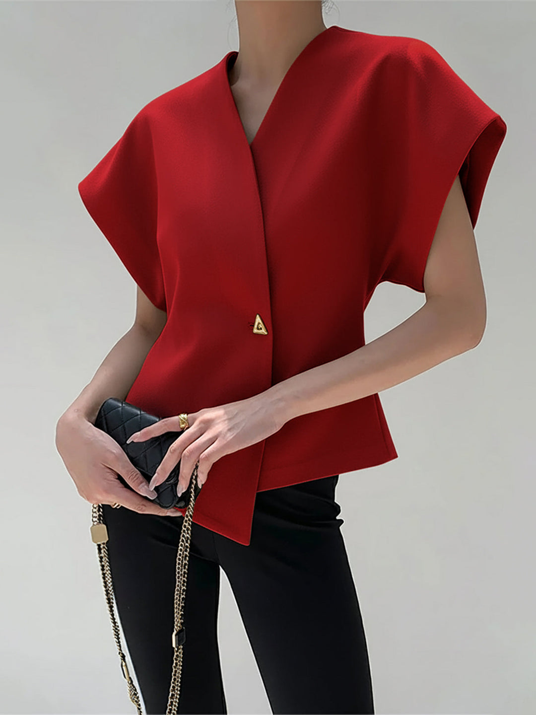 Trendy V-Neck Button Down Blouse