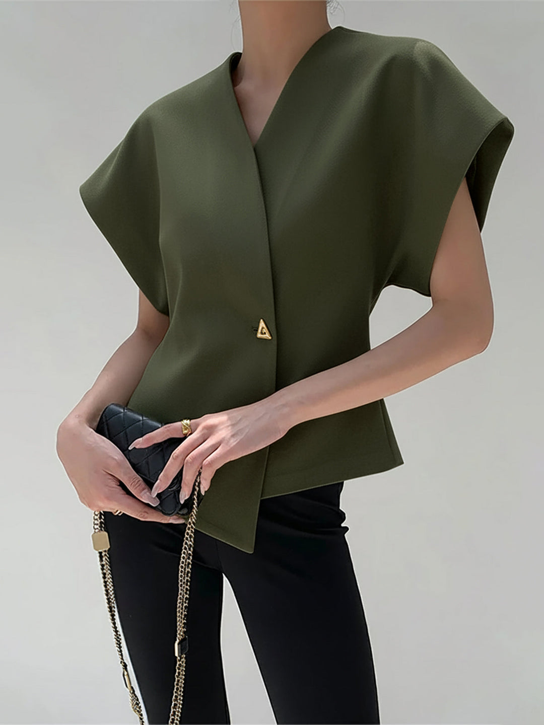 Trendy V-Neck Button Down Blouse