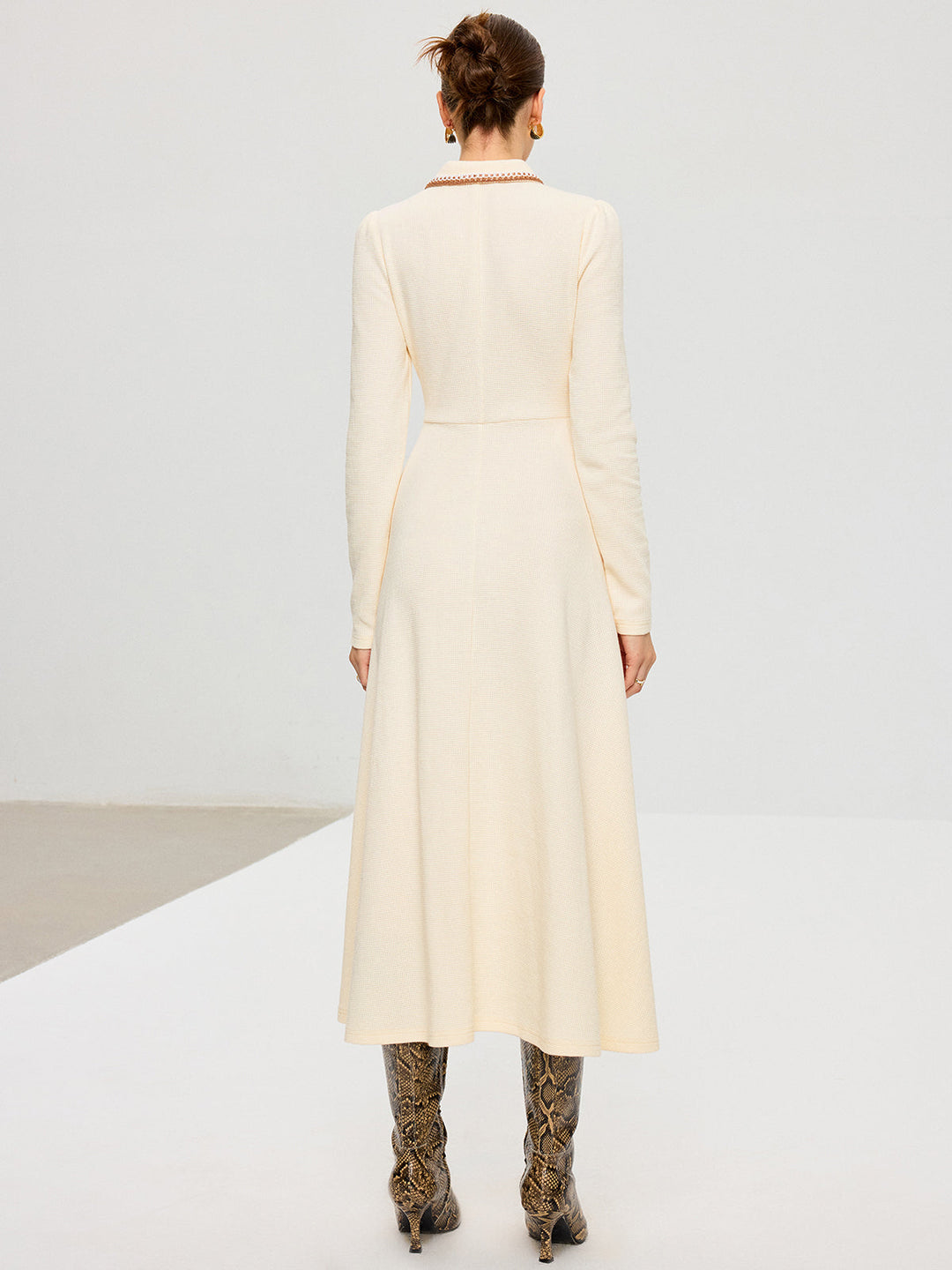 Contrast Trim Collared Midi Dress