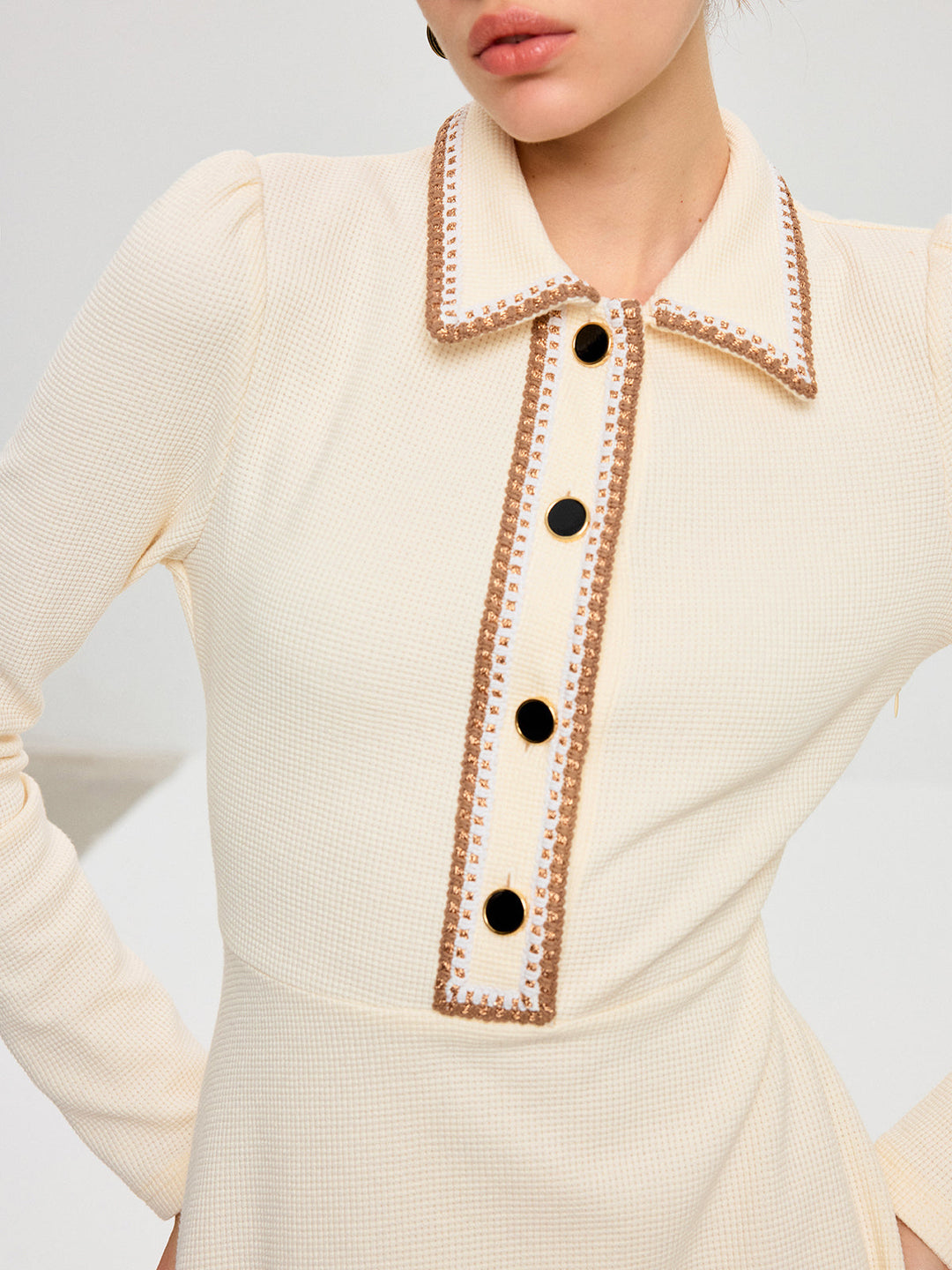 Contrast Trim Collared Midi Dress