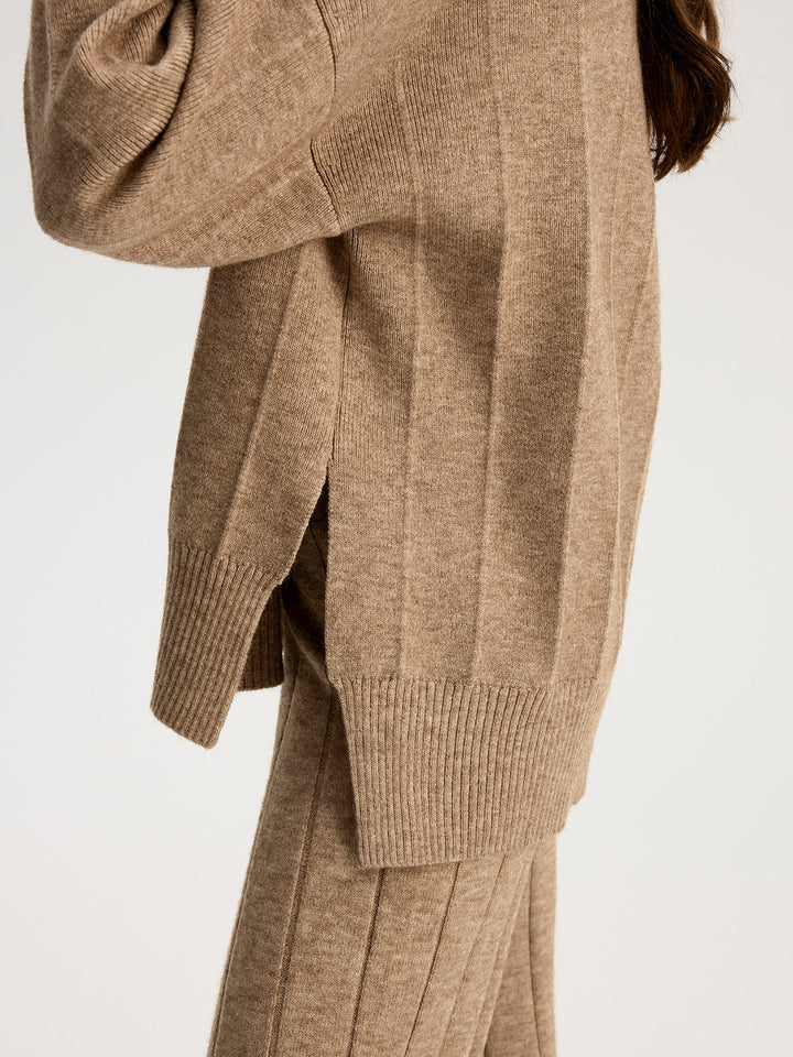 Soft Wide Rib Exposed Seam Jumper And Wide Leg Co-ord