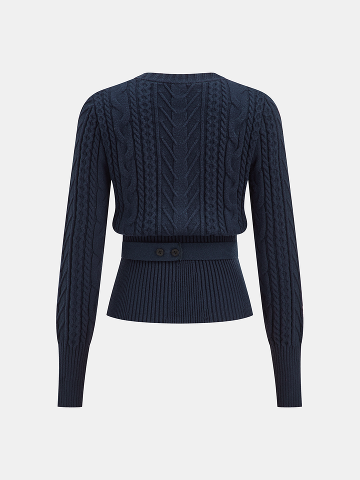 Cinched Waist Belted Cable Knit Top