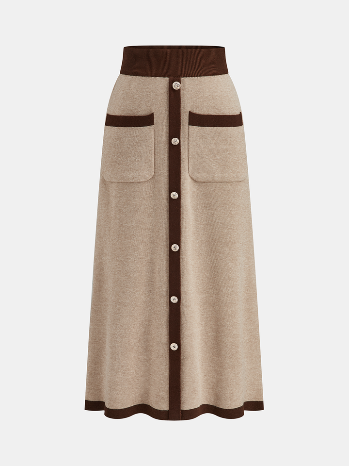 Contrast Trim Knit Top and Midi Skirt Set