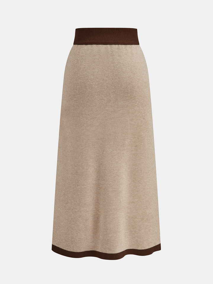 Contrast Trim Knit Top and Midi Skirt Set