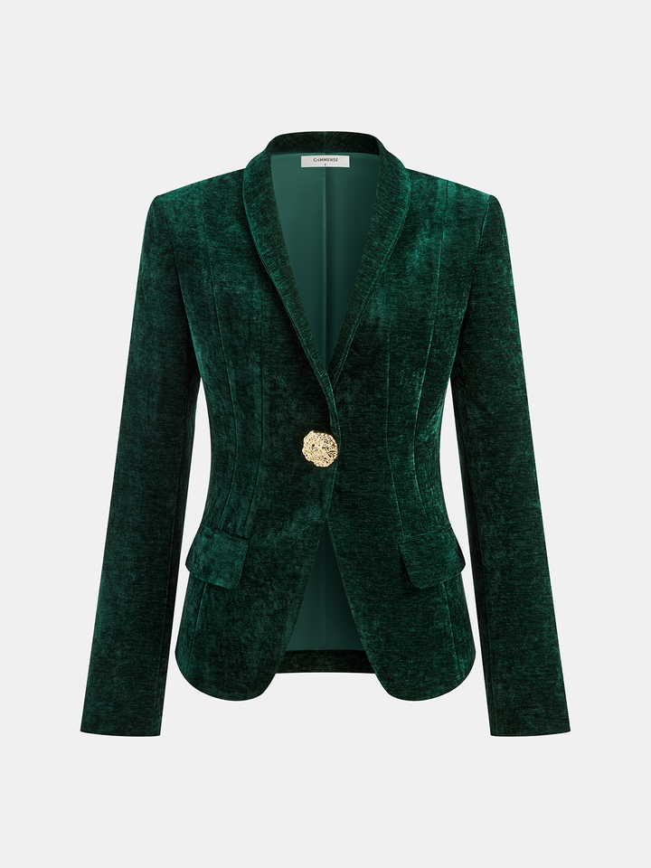 Metal Button Velvet Blazer