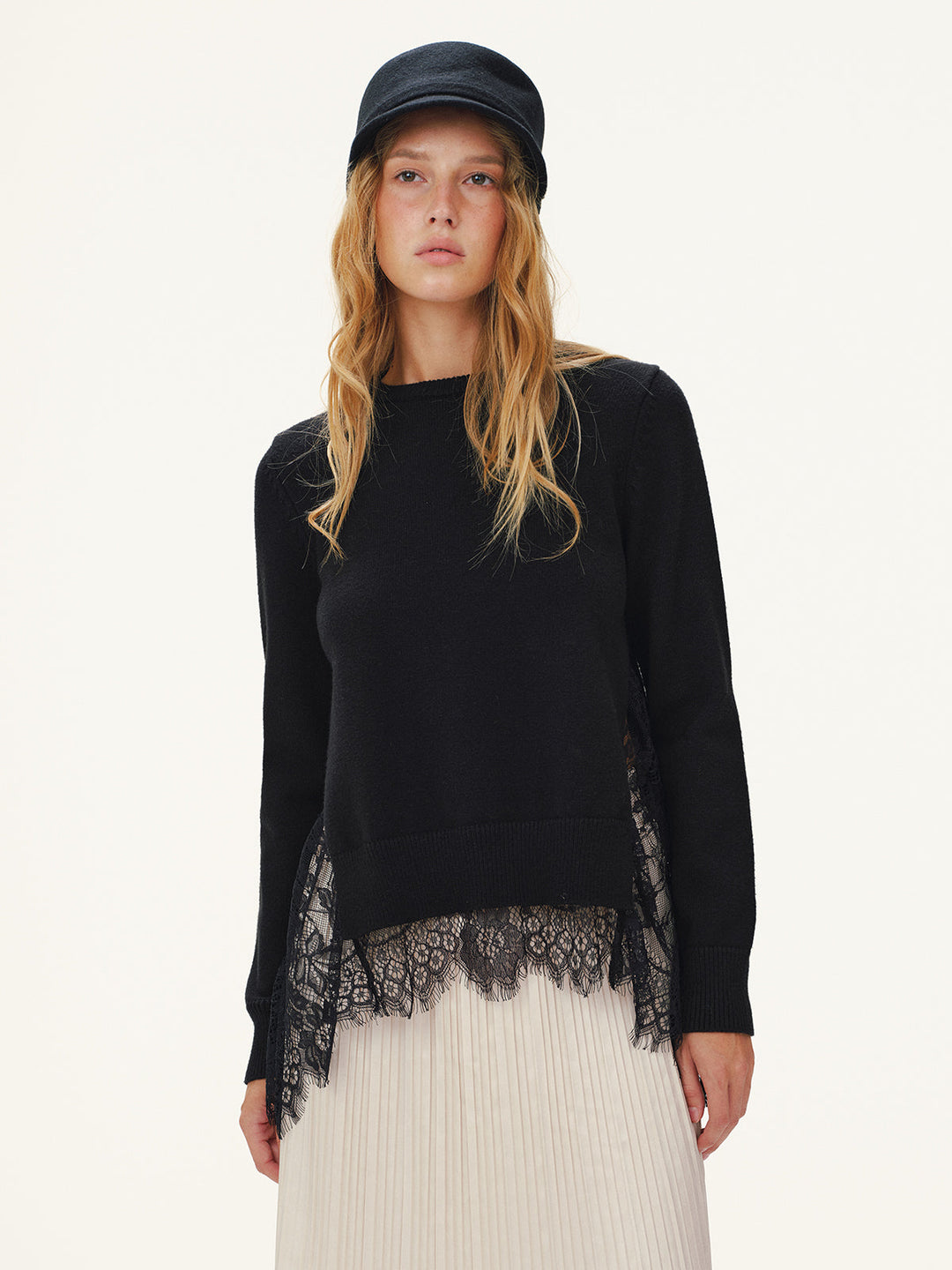 Lace Panel Knitted Sweater
