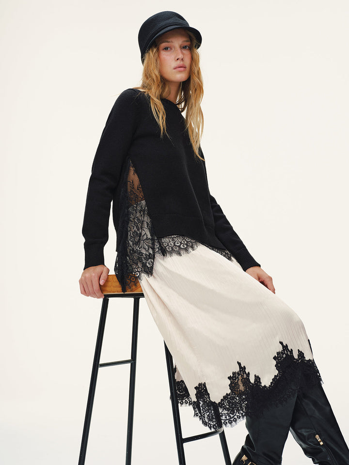 Lace Panel Knitted Sweater