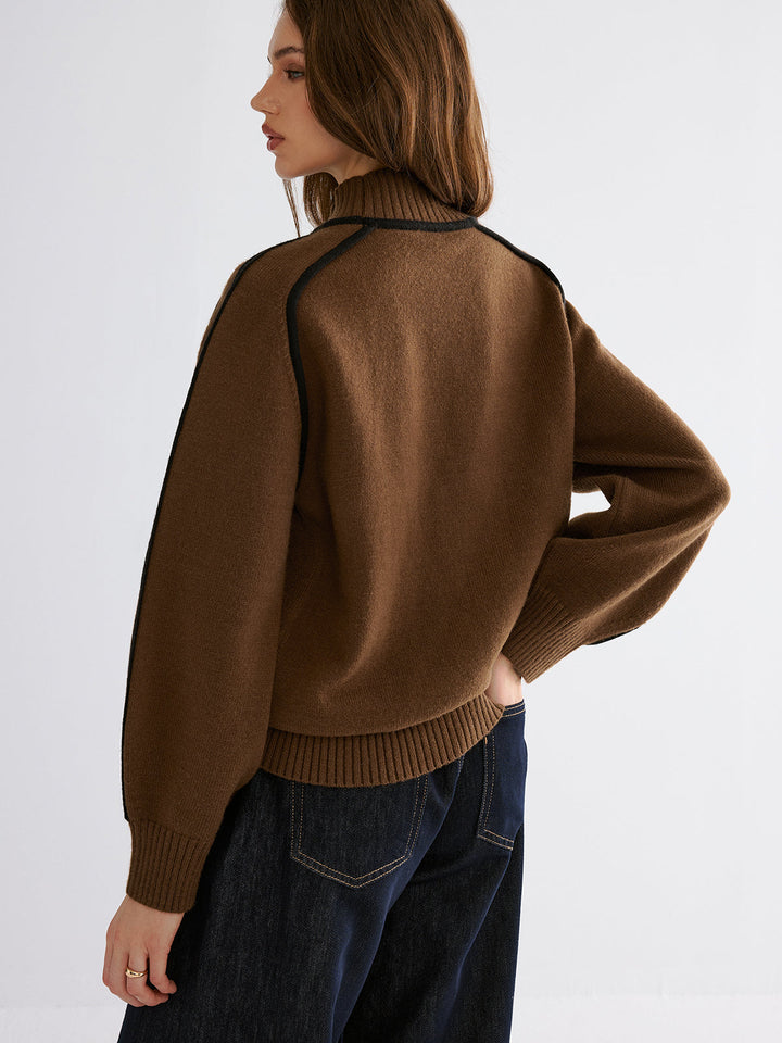 Knit Contrast Binding High Neck Sweater
