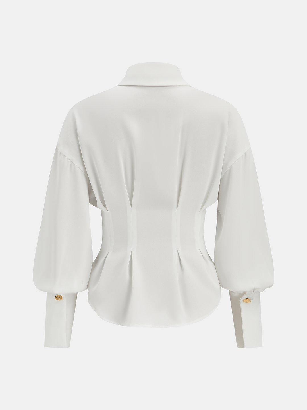 Pleated Cinched Waist Metal Button Blouse