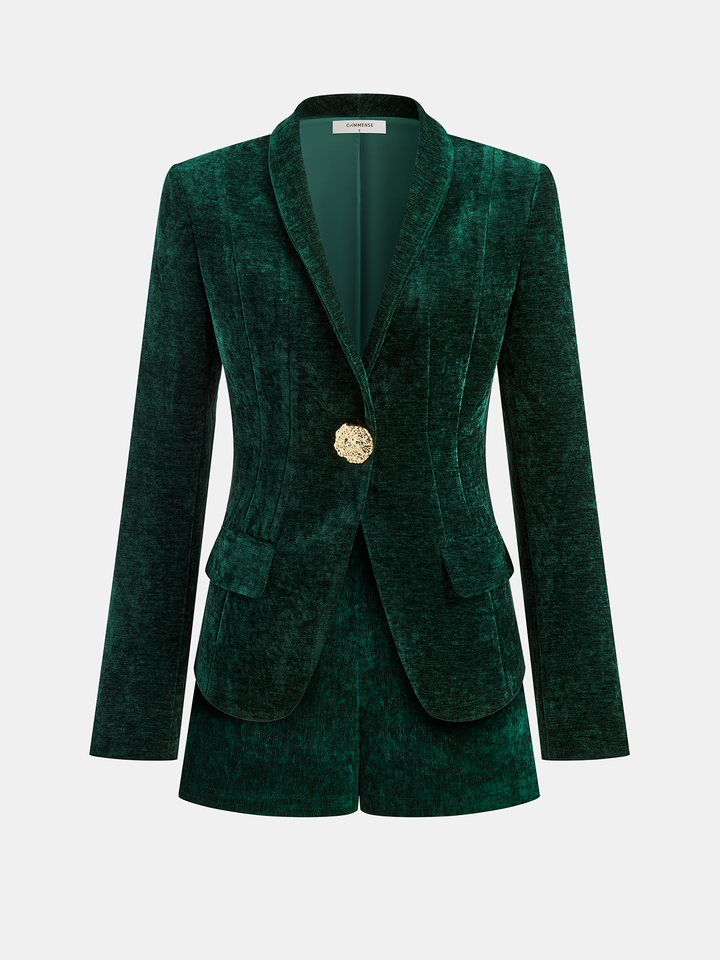 Metal Button Velvet Blazer