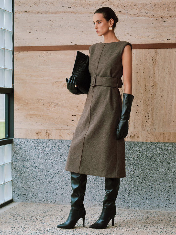 Belted Sleeveless Midi Dress