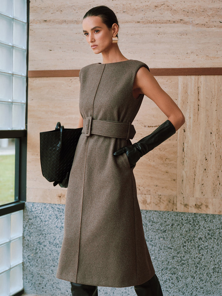 Belted Sleeveless Midi Dress