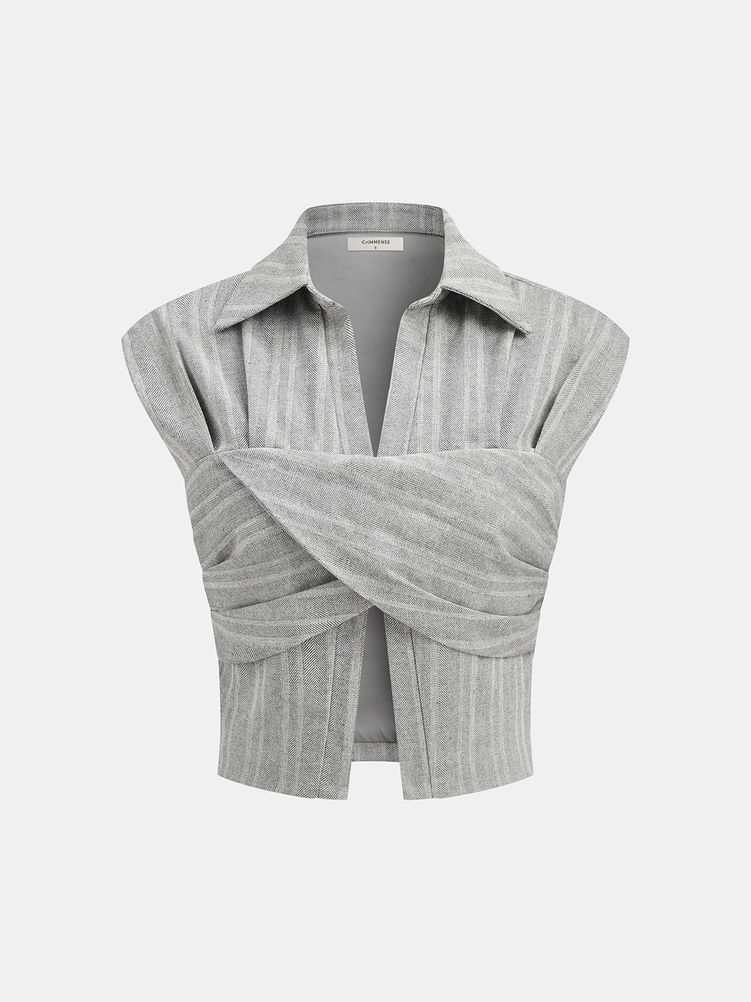 Linen Blend Cropped Blouse with Cross Wrap Detail