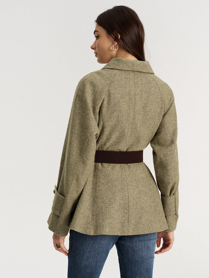 Shawl Collar Wool-Blend Belted Blazer