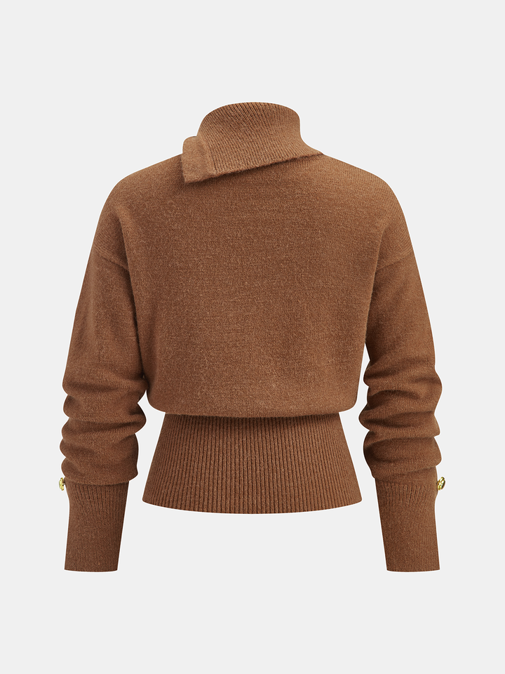 Cinched Waist Asymmetrical Turtleneck Sweater