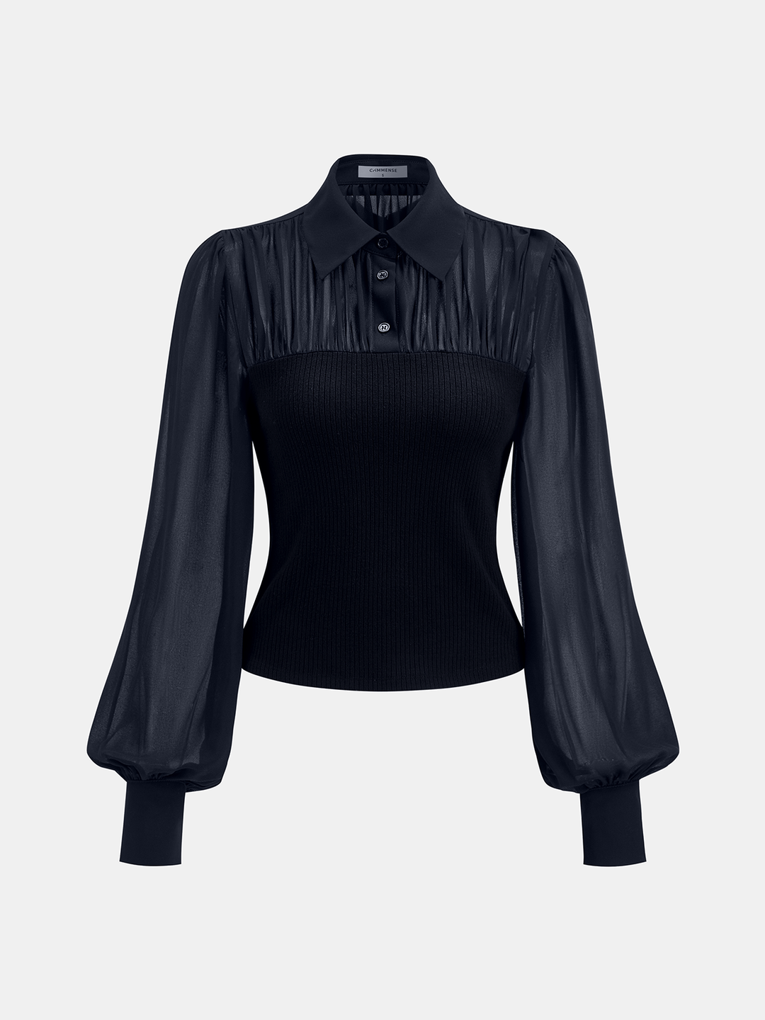 Ribbed Panel Semi-Sheer Long-Sleeve Shirt