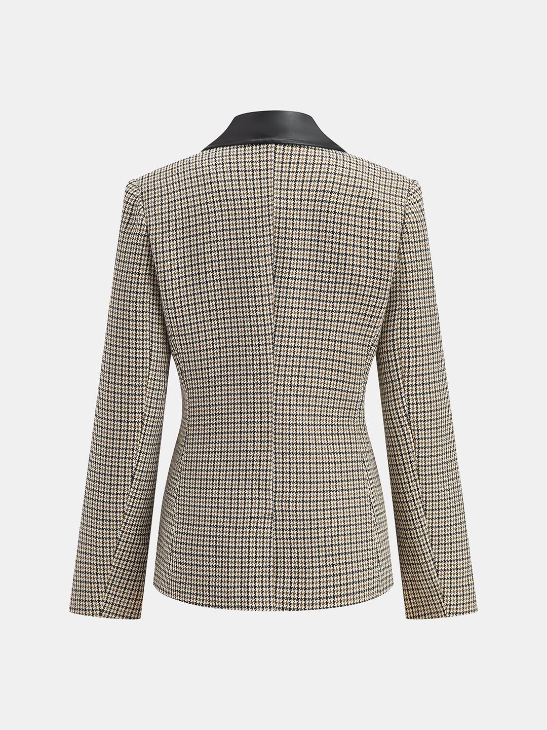 Faux Leather Collar Houndstooth Blazer