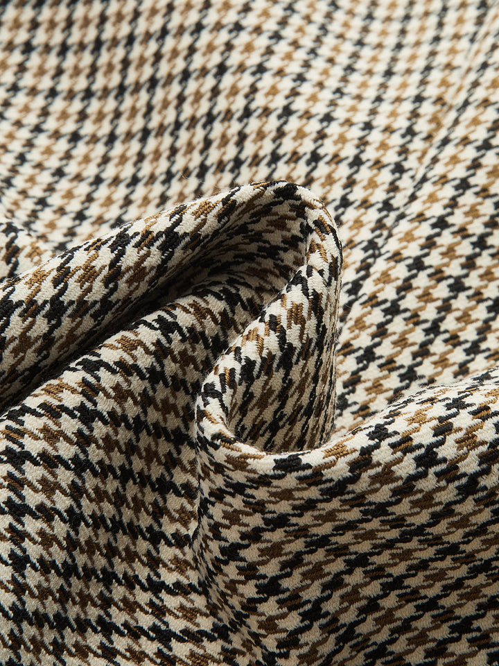 Faux Leather Collar Houndstooth Blazer
