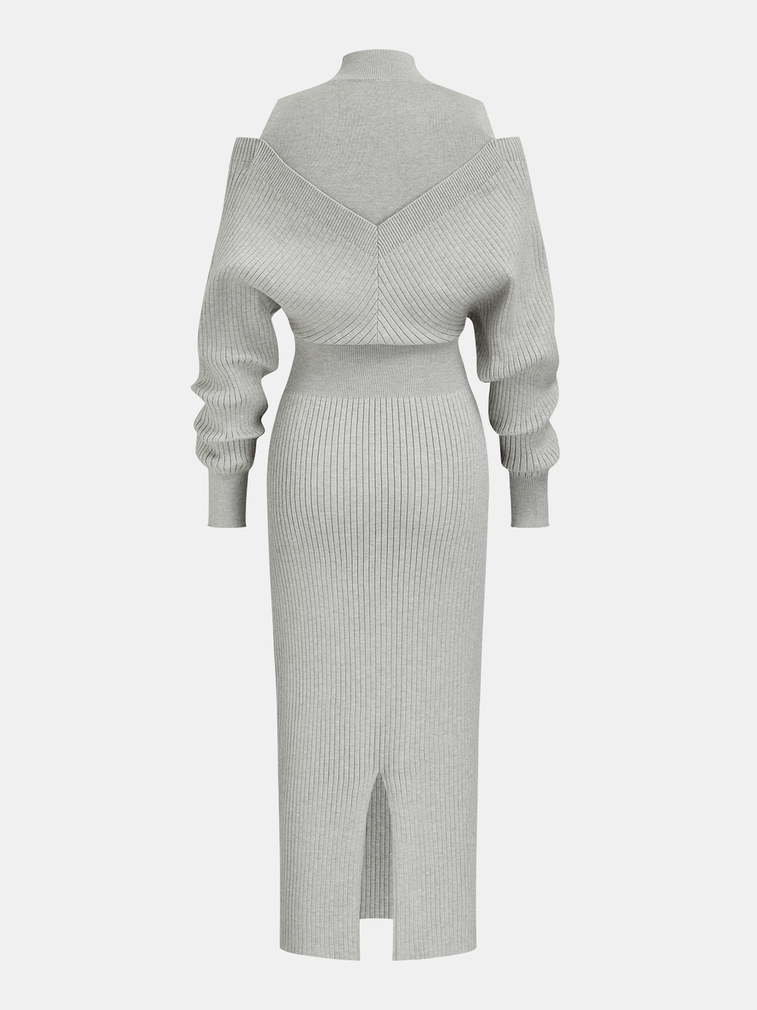 Off-Shoulder Waist-Defined Rib-Knit Midi Dress