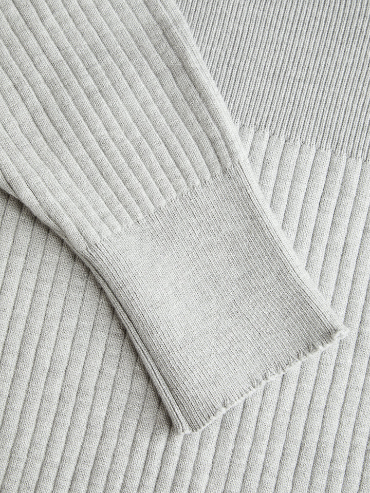 Off-Shoulder Waist-Defined Rib-Knit Midi Dress