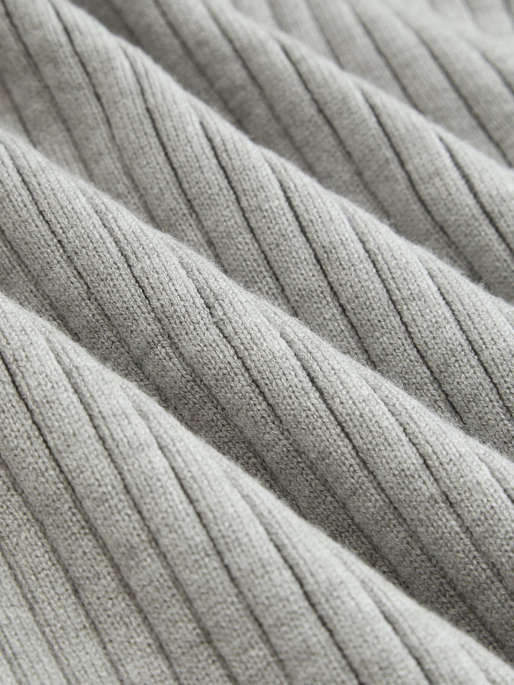 Off-Shoulder Waist-Defined Rib-Knit Midi Dress