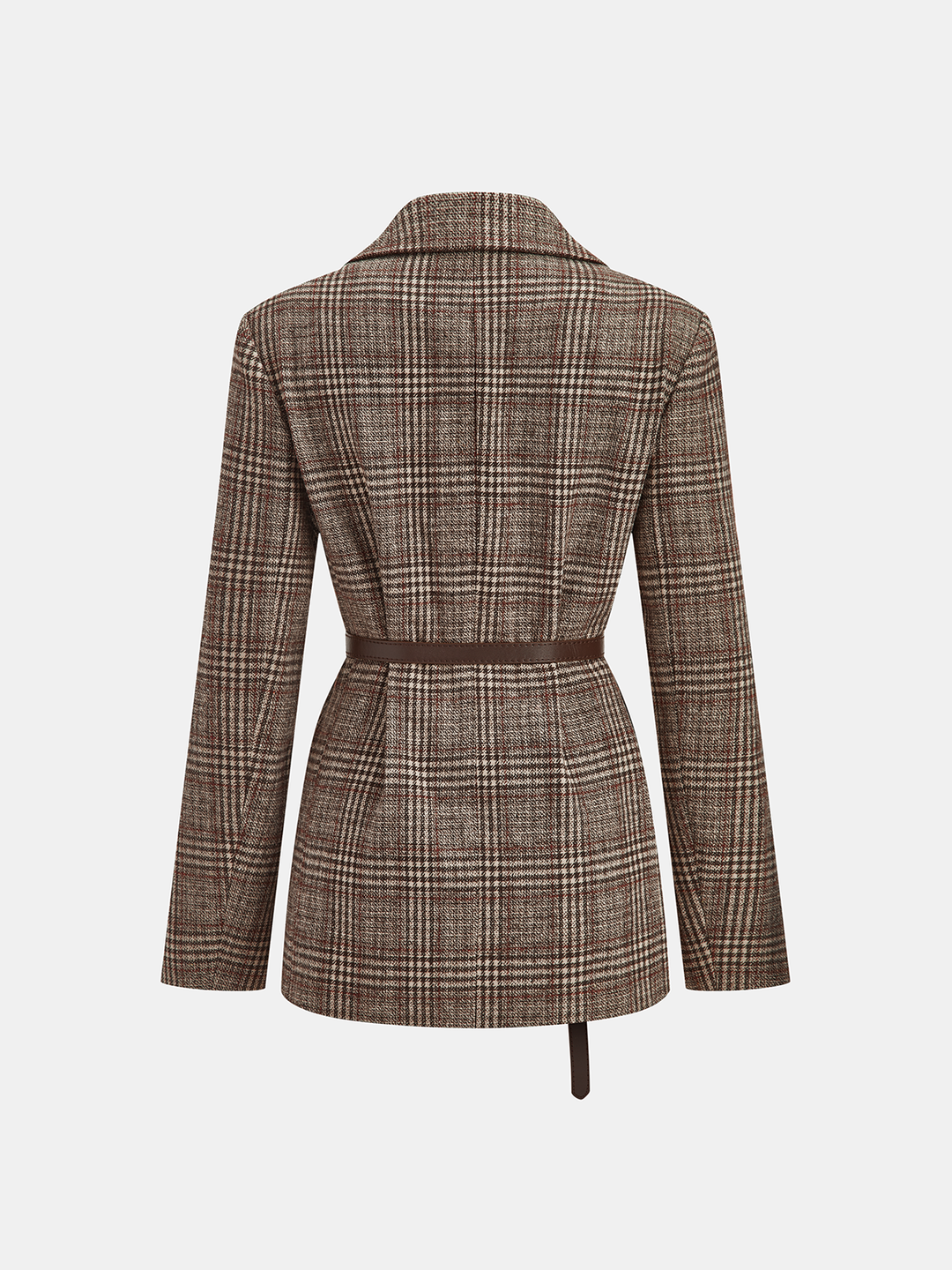 Belted Plaid Tweed Blazer