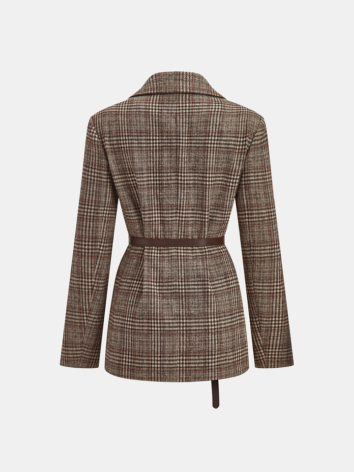 Belted Plaid Tweed Blazer