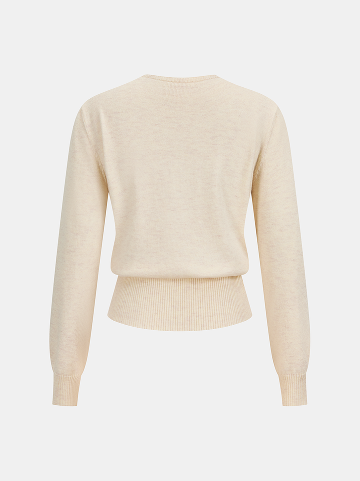 Lace Panel Rhinestone Wool Blend Sweater