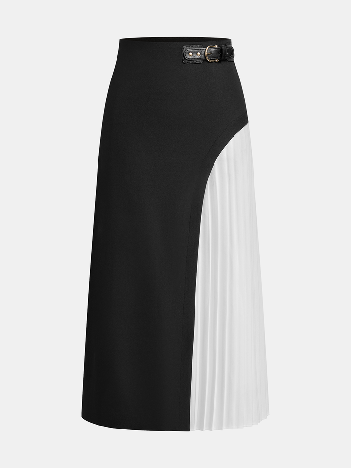 Color-Block Pleated Midi Skirt