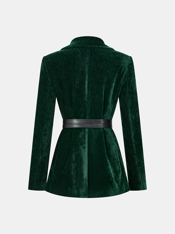 Velvet Belted Metal Button Blazer