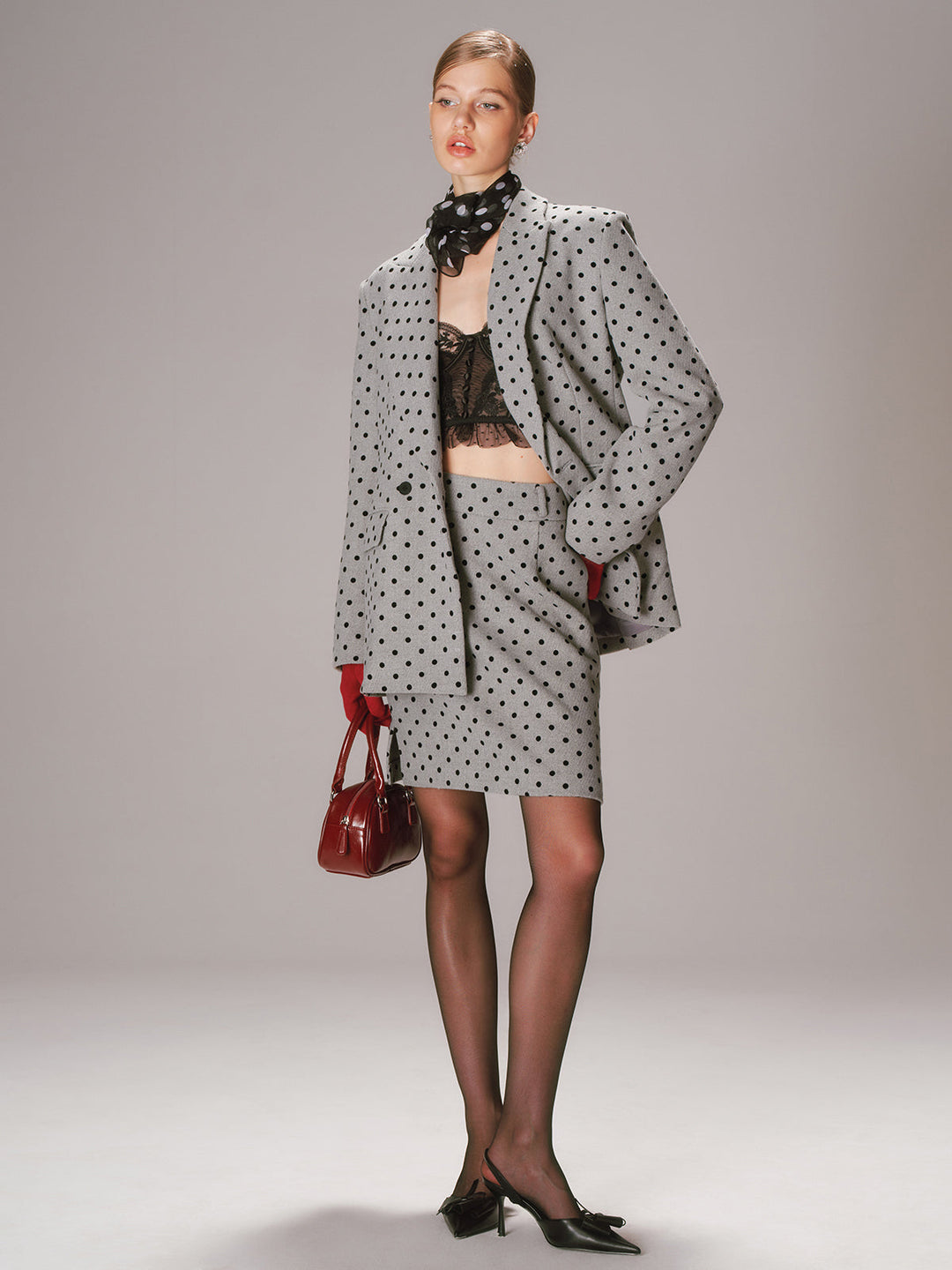 Polka Dot Double-Breasted Blazer