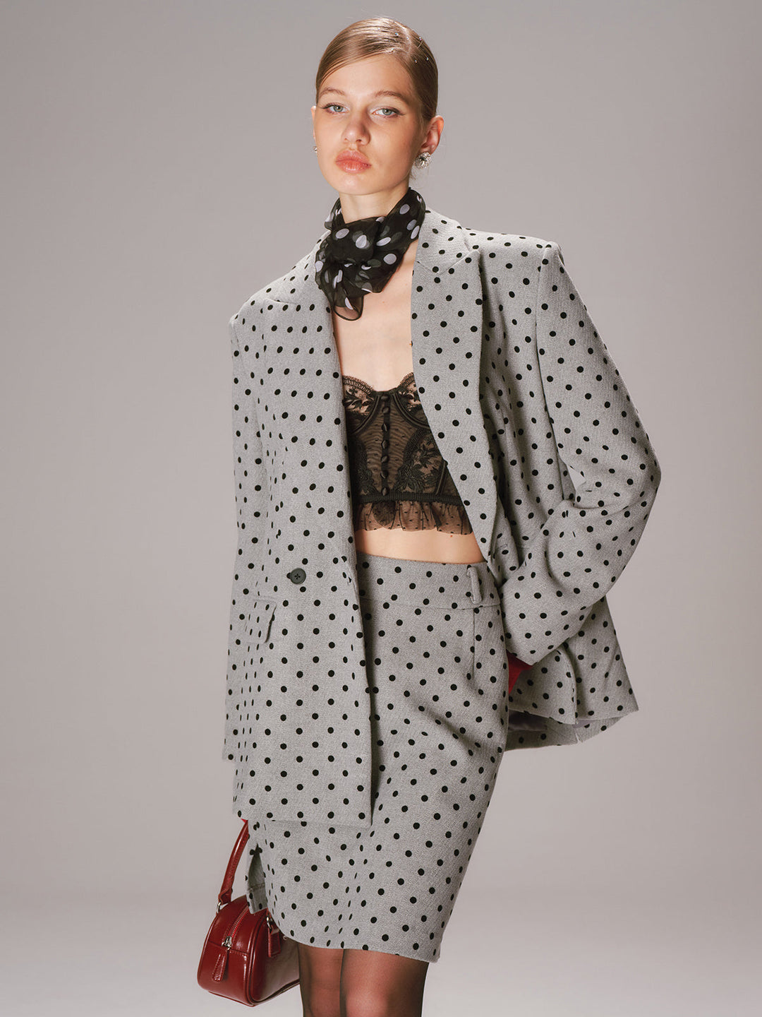 Polka Dot Double-Breasted Blazer